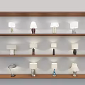 Various Table Lamps Featuring Different Designs Placed On Wooden Shelves 3d model