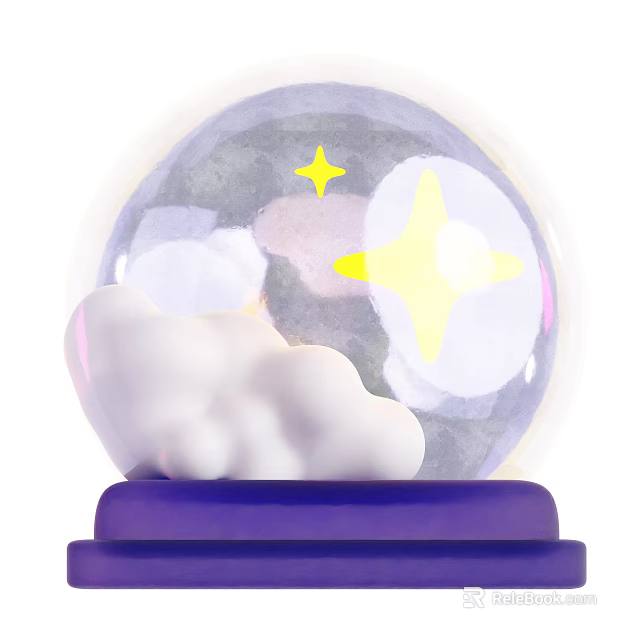 Transparent Decorative Snow Globe With Clouds And Stars On Purple Base 3d model 