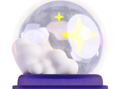 Transparent Decorative Snow Globe With Clouds And Stars On Purple Base 3d model