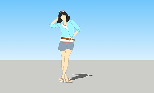 Fashion character background 2D character standing woman 3d model