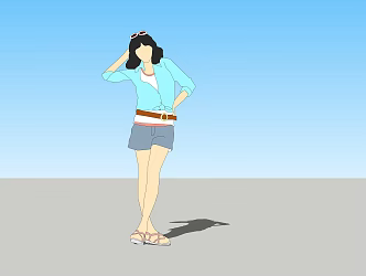 Fashion character background 2D character standing woman 3d model