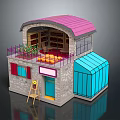 Charming Stone Building With Pink Roof Blue Greenhouse Balcony Plants Windows And Ladder