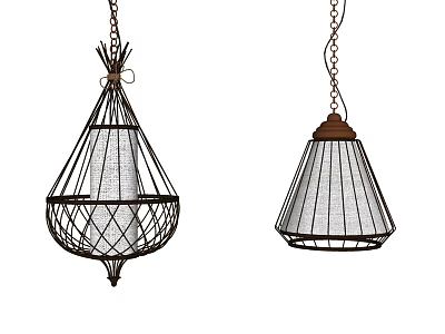 Stylish Metal Frame Pendant Lights With Cone Shape And Decorative Cage Design For Interior Lighting 3d model