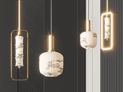 Modern Pendant Lights With Gold Accents And Patterned Ceramic Shades For Interior 3d model
