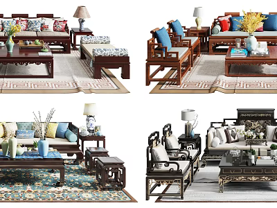 Chinese Sofa Coffee Table Combination Redwood Sofa Combination 3d model