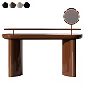 Modern Brown Dressing Table With Round Mirror And Sleek Solid Legs