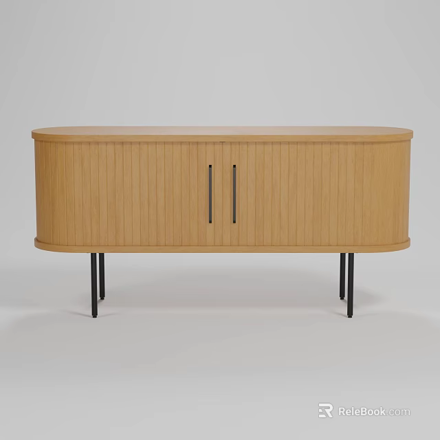Wooden TV Stand With Vertical Striped Doors And Slim Black Legs Modern Design 3d model 