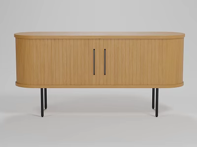 Wooden TV Stand With Vertical Striped Doors And Slim Black Legs Modern Design 3d model