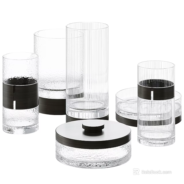 Modern Glass Kitchenware With Black Accents And Textured Storage Containers In Various Sizes 3d model 