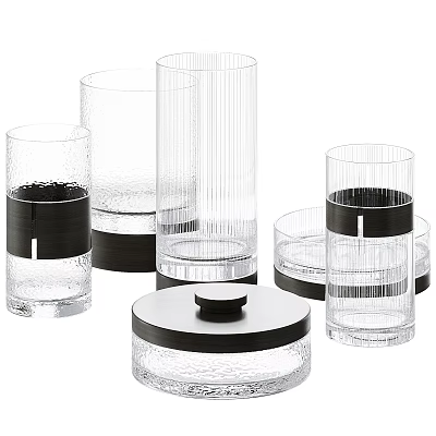 Modern Glass Kitchenware With Black Accents And Textured Storage Containers In Various Sizes 3d model