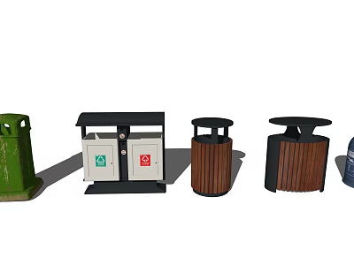 Public Facility Trash Bins With Various Designs For Recycling And General Waste 3d model