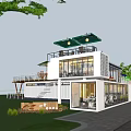 Modern Container Building Design With Glass Windows And Green Roof Garden Area