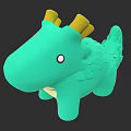 Green Cartoon Dragon Toy With Yellow Horns And Scales On Black Background