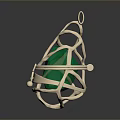 Delicate Gold Pendant With Green Gemstone In Intricate Metal Frame