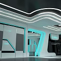 Futuristic Interior Space With Modern Tech Lighting And Curved Ceiling Design 3d model