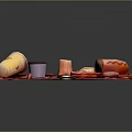 Delicious Food Platter With Bread Cheese Sliced Meat Donut Coffee Cup On Pink Cloth