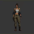 A Woman In White Tank Top And Khaki Cargo Pants With Jacket Draped Over Shoulders