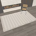 Square Rug With Grid Pattern On Wooden Floor Near Chair And Fireplace