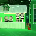 Vibrant Green Lit Children's Playground Stage With Castle Decorations Trees And Gift Boxes