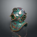 Vintage Copper Green Diving Helmet Weapon Design With Round View Windows And Metal Parts
