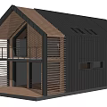 Modern Detached House Exterior With Black Roof And Wooden Balcony Design