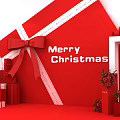 Christmas Decorative Setup Featuring Red Gift Box White Ribbon Bow Merry Christmas And Small Gifts