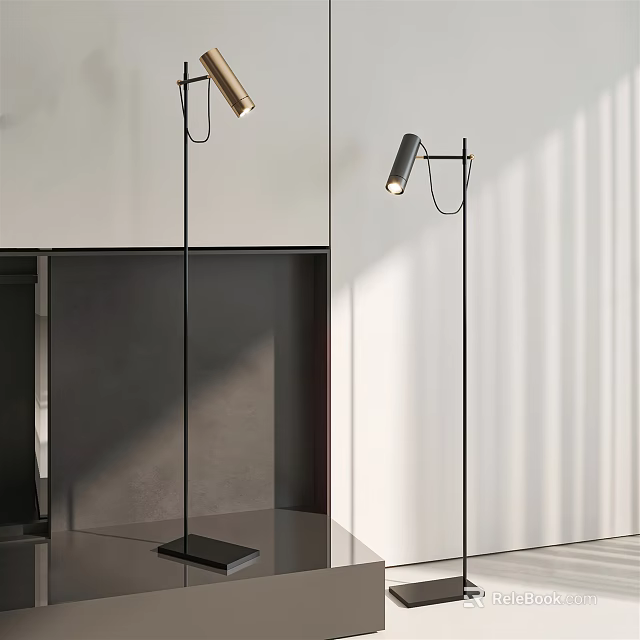 Modern Minimalist Floor Lamp with Black Metal Frame and Gray Shade Shadow Effects 3d model 