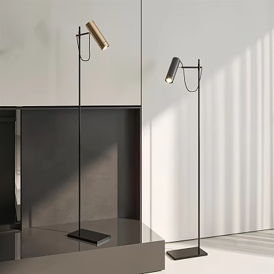 Modern Minimalist Floor Lamp with Black Metal Frame and Gray Shade Shadow Effects 3d model