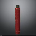Red Gas Cylinder With Black Cap And Surface Label On Gray Background