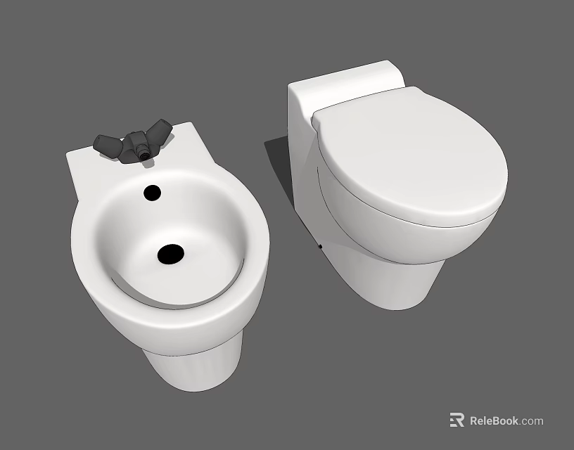 Modern White Toilet and Matching Washbasin with Clean Contemporary Design in Bathroom 3d model 