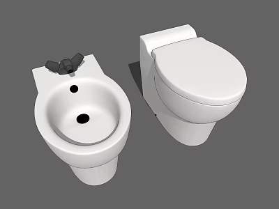 Modern White Toilet and Matching Washbasin with Clean Contemporary Design in Bathroom 3d model