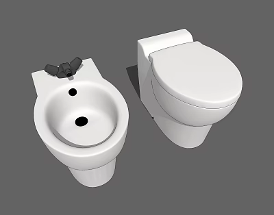 Modern White Toilet and Matching Washbasin with Clean Contemporary Design in Bathroom 3d model