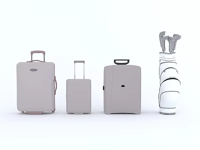 Light Gray Luggage Set With Different Sizes Suitcases And Golf Travel Bag 3d model