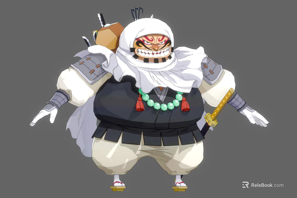 Game And Movie Character In Traditional Outfit With Headscarf Mask Green Beads And Waist Sword 3d model 