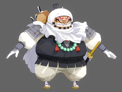 Game And Movie Character In Traditional Outfit With Headscarf Mask Green Beads And Waist Sword 3d model