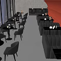 Modern Bar Interior Design With Black Leather Booths Round Tables And Purple Lit Walls