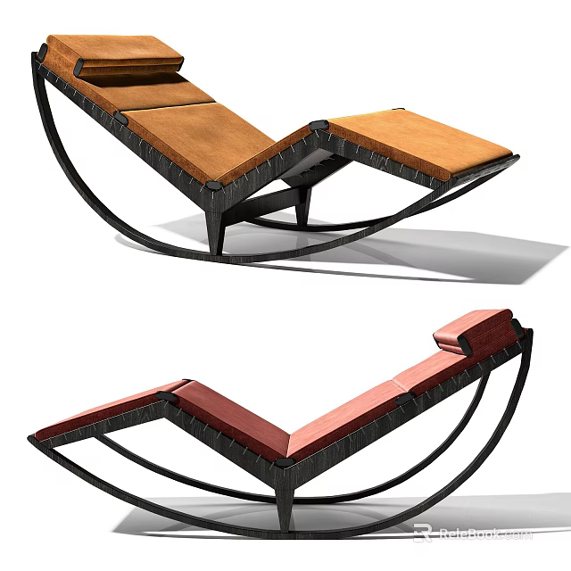 Modern Lounge Chair With Brown Red Cushion And Metal Curved Frame Design 3d model 