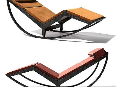 Modern Lounge Chair With Brown Red Cushion And Metal Curved Frame Design 3d model