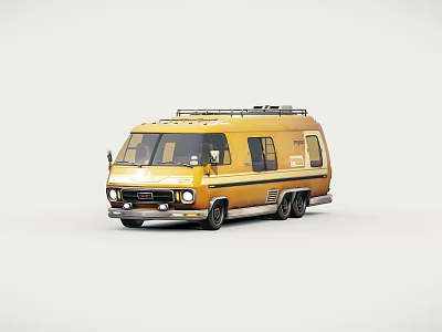 Vintage Yellow Van With Roof Rack And Retro Body Design Features 3d model