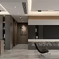 Modern Living and Dining Room Interior With Open Layout Wooden Cabinets and Decorative Painting