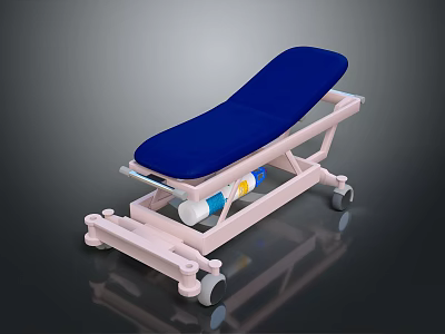 Adjustable Medical Transport Bed with Blue Mattress Pink Frame and Wheels for Hospital Patient Use 3d model