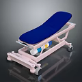 Adjustable Medical Transport Bed with Blue Mattress Pink Frame and Wheels for Hospital Patient Use