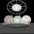 Illuminated Stage Design With Circular Structure Blue Light Beams And Colorful Decorations