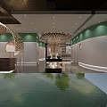 Elegant Modern Restaurant Interior With Arched Windows Striped Lighting And Bar Counter
