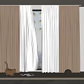 Elegant Modern Layered Brown And White Sheer Curtains With Decorative Vases On Window Sill