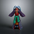 Man in Traditional Costume with Purple Robe Red Green Details and Decorative Headpiece