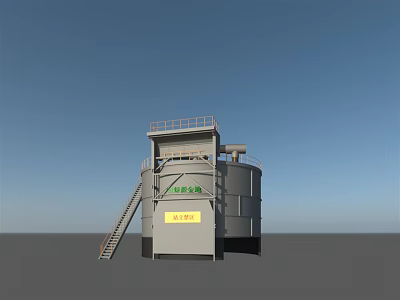 Industrial Equipment Large Cylindrical Storage Tank With Ladder And Top Platform Structure For Industrial Use 3d model
