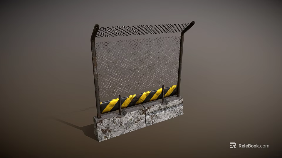Construction Safety Barrier With Metal Mesh Panel Concrete Base And Yellow Black Stripes 3d model 