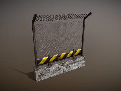 Construction Safety Barrier With Metal Mesh Panel Concrete Base And Yellow Black Stripes 3d model