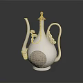 Elegant Silver Decorative Ewer With Golden Top Carved Patterns And Chain Decoration